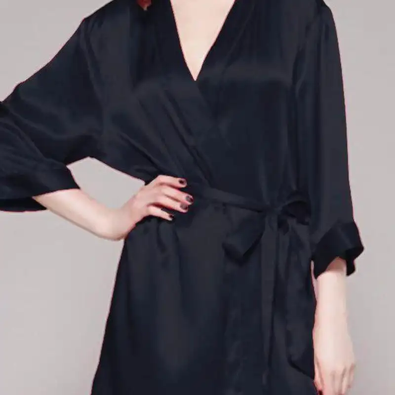 Black Short Night Dress Silk Satin Gown for Women